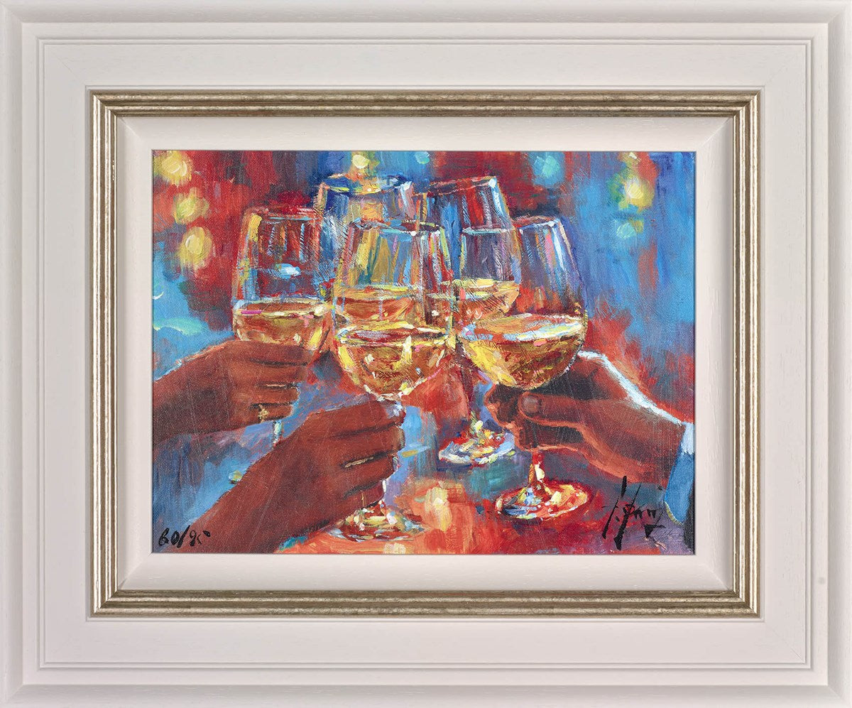Wine and Blue Lights White (Framed)