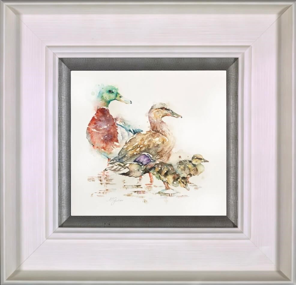 Paddling- Family of Mallards (Framed)