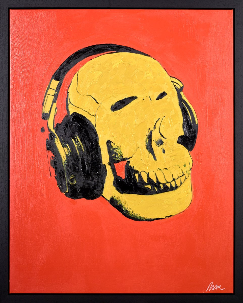 Music Lover Skull (yellow on orange)