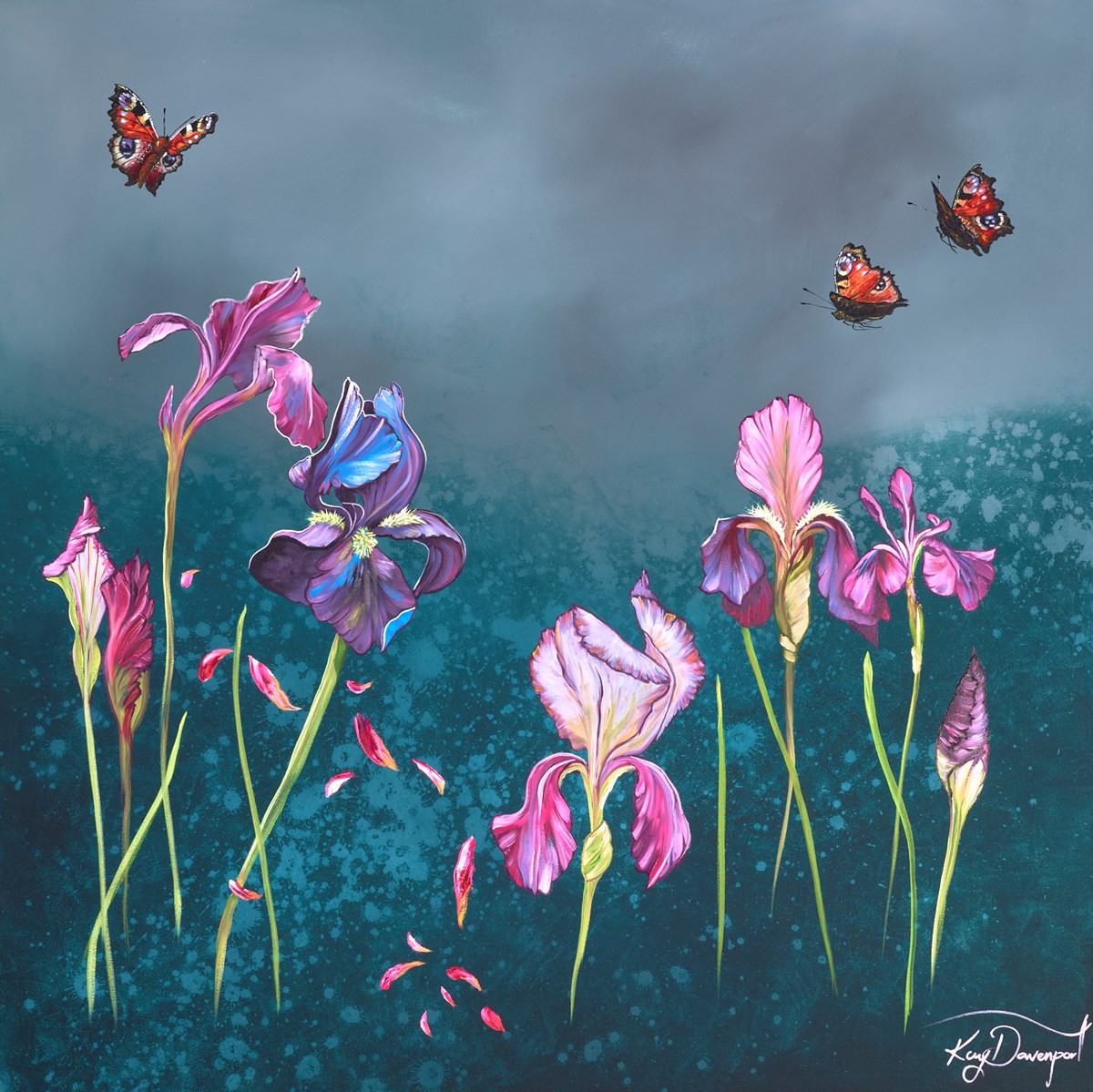 Peacocks and Irises