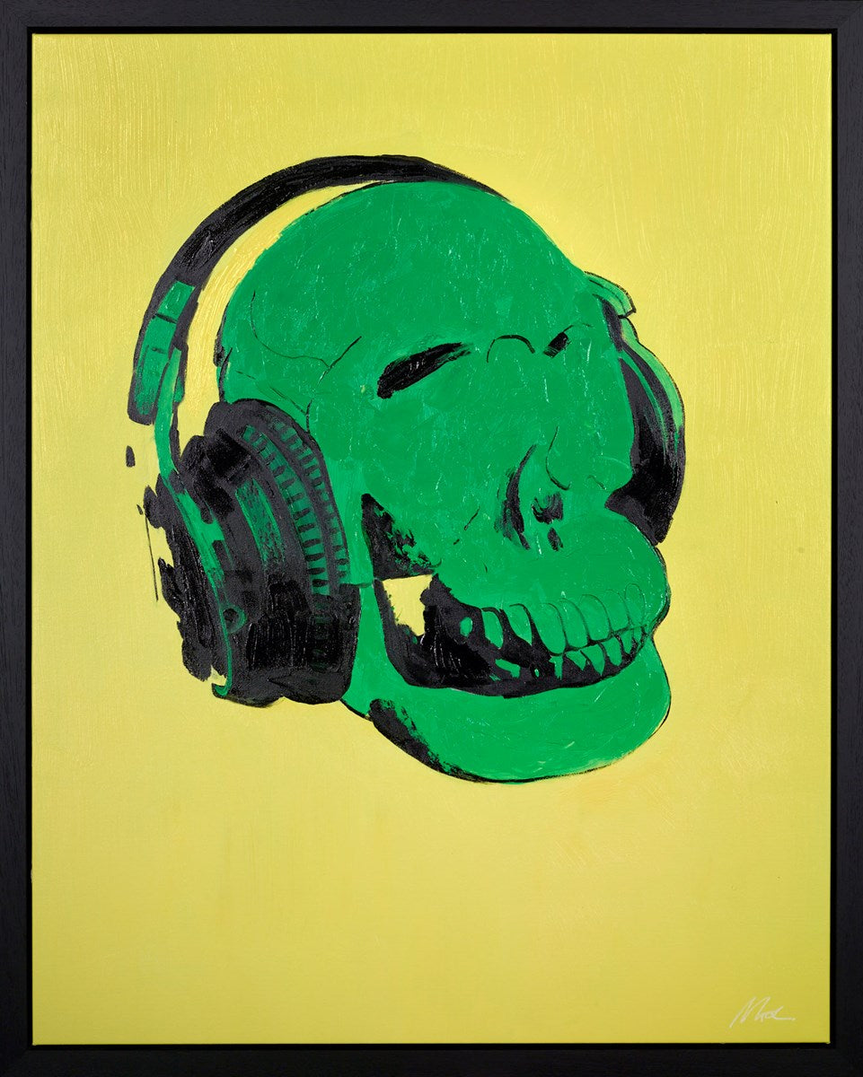 Music Lover Skull (green on yellow)