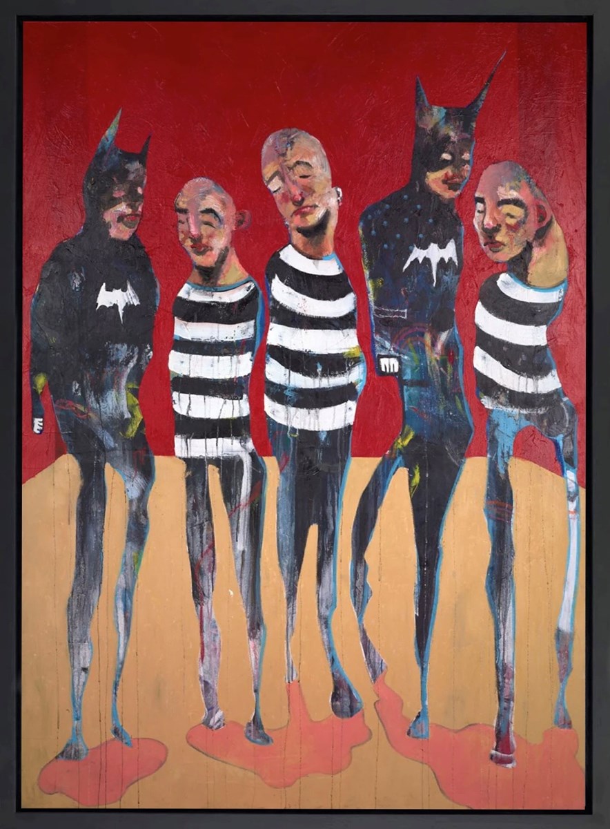 Batman, his stunt double and his drinking buddies (Framed)